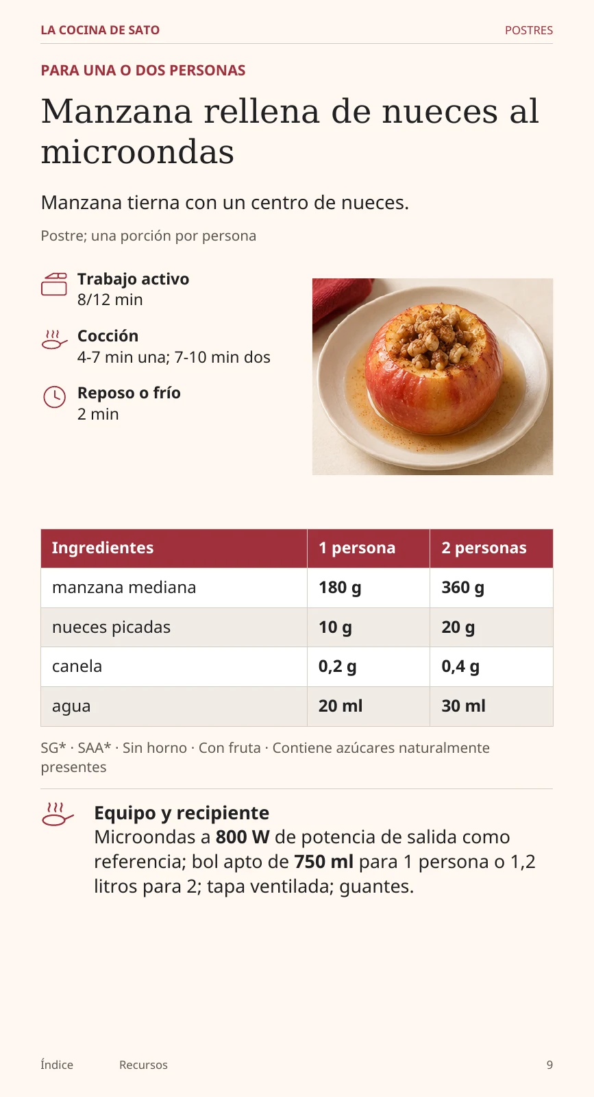 Página 9 del libro: Manzana rellena de nueces al microondas